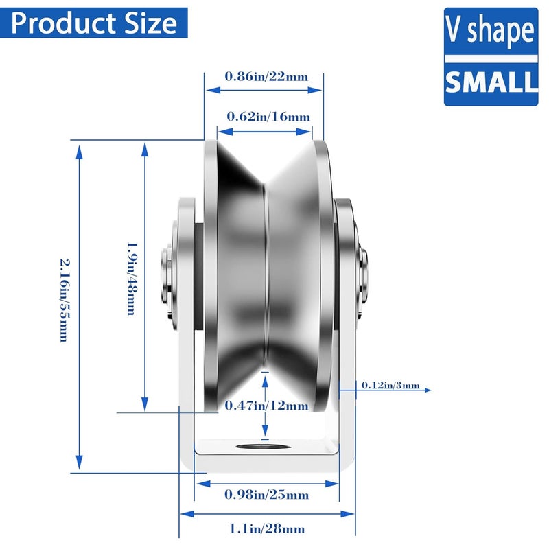 V-chen 2 Pack 2 Inch Pulley Block V Grooved Wheel Pulley, 304 Stainless Steel Pulley Roller, Heavy Duty Caster Wheels Sliding Gate Rollers for Material Handling and Moving Lifting Loading 880lb/400 Kg - Image 2